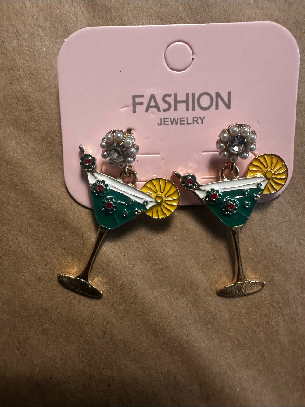 Fashion Jewelry Green and Yellow Martini Glass Drop Earrings